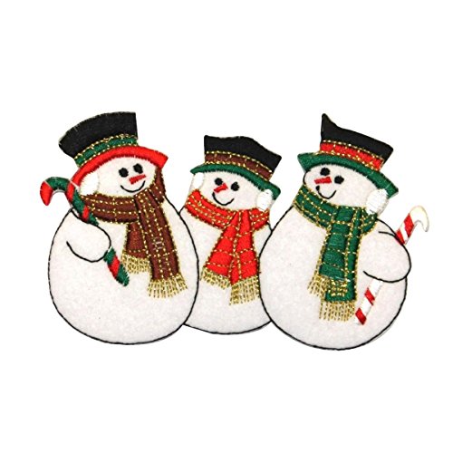 ID 8003 Snowmen with Scarf Patch Christmas Snow Man Embroidered Iron On Applique