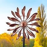 XLSWAIN Wind Spinners Outdoor Metal, 360Β° Kinetic Wind Spinner with Stake, Metal Garden Yard Patio Lawn Windmill Decor (12.6" Dia, 56.7" H, Copper Petal)