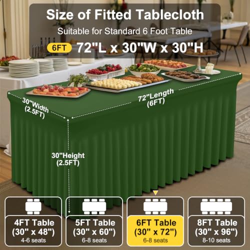 Image of Smiry Spandex Elastic Fitted Table Cloth Skirt for 6FT Rectangle Table | Stretch Washable Table Cloth, Banquet Table Cover for Wedding, Party, Indoor & Trade Shows, (Olive Green, 72Lx30Wx30H)