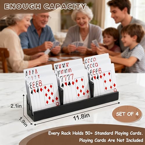 Srillollar Playing Card Holder for Seniors Adults, Set of 4 Widen Card Slots Card Holders for Playing Cards, Wooden Cards Holder with Detachable Divider for Card Game Bridge Canasta Strategy — view 5