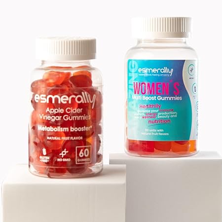 Esmerally Women's Pack. Includes: Multivitamin Women's Multi Boost Gummies (60 Gummies) + Apple Cider Vinegar Gummies (60 Gummies) I Natural Fruit Flavor I Gluten Free & Non GMO I Immune Booster Esmerally Women's Pack. Includes: Multivitamin Women's Multi Boost Gummies (60 Gummies) + Apple Cider Vinegar Gummies (60 Gummies) I Natural Fruit Flavor I Gluten Free & Non GMO I Immune Booster
