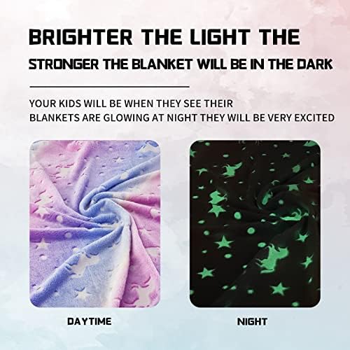 Glow In The Dark Unicorn Blanket For Girls, Super Soft Kids Blanket Plush Unicorn Throw Flannel Fuzzy Blankets For Bed,Sofa,Chair, Birthday Christmas Halloween Unicorn Gifts (Einhorn A, 50*60in)