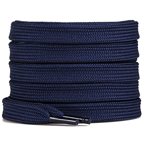 Booyckiy [2 Pairs Flat Shoelaces For Sneakers, 2/5" Wide Shoe Laces Navy Blue 48 Inch(122Cm) #TOP1