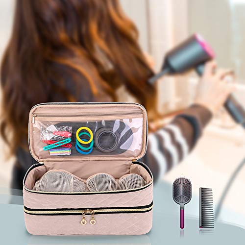 Teamoy Double-Layer Travel Organizer Bag Compatible With Dyson Supersonic Hair Dryer, Portable Travel Storage Bag For Hair Dryer And Attachments, Misty Rose(Bag Only) #TOP6
