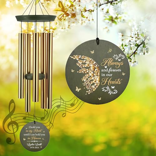 Image of ASTARIN Memorial Butterfly 36 inch Wind Chimes, Personalized Name Sympathy Wind Chime, in Memory of Loss Mom Loved One, Large Deep Tone Bereavement Windchimes for Outdoors Clearance(Produced in Texas)