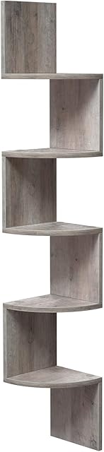 VASAGLE Corner Shelf, 5-tier Floating Wall Shelf With Zigzag Design, Bookshelf, Greige LBC020M01