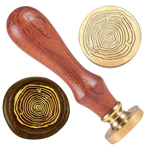 DELORIGIN Tree Rings Wax Sealing Stamp, 1\" Brass Wax Seal Stamp Head with Wooden Handle Vintage Mountain Wax Stamp for Invitation Cards Gift Wrapping Envelopes Wine Package Decoration