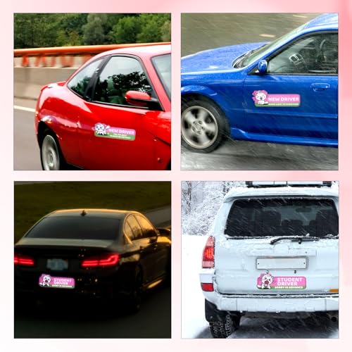 Image of 3pcs Magnetic Student Driver Stickers, Cat Novice Driver Magnet Adhesive Style Reflective New Driver Stickers Novice Driver Logo Gift for New Student Learner Driver Car Bumper Safety Sign
