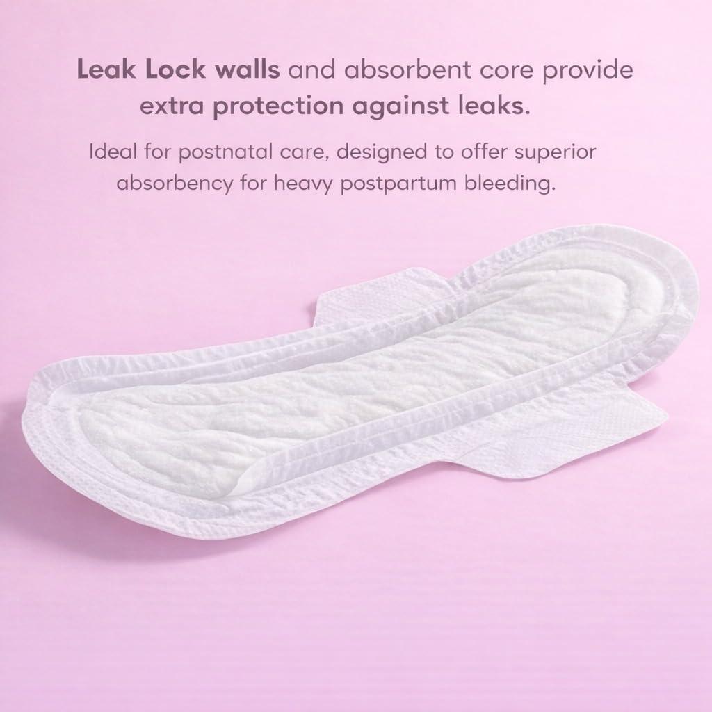 Cotton Postpartum Pads | Thin, Ultra Absorbent and Long Pads with Wings 20 Count | Organic Cotton Maternity Pads | Pads for Postpartum Bleeding | Post Partum Pads
