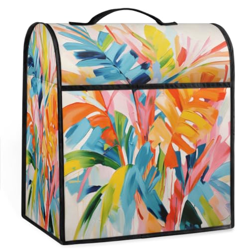 Coffee Maker Cover Colorful Palm Leaves Kitchen Appliance Covers Small Appliance Covers Blender Cover Juicer Cover Dust Covers for Kitchen Appliances with Top Handle and Pockets,Washable,C721