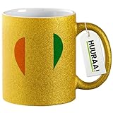 Huuraa Glitzertasse Elfenbeinküste Flagge Herz 330ml Gold Keramik Kaffeebecher Geschenkidee