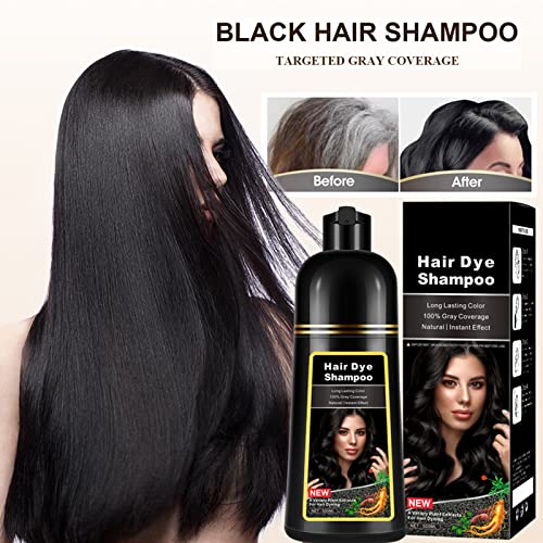 Black Hair Color Shampoo For Gray Hair,Hair Shampoo Dye,Herbal Hair Dye Shampoo,Instant Natural Black Hair Dye Shampoo 3 In 1,16.9 Fl Oz(500Ml) Long Lasting Black Shampoo Coloring In 10-15 Minutes For Men & Women(Black) #TOP4