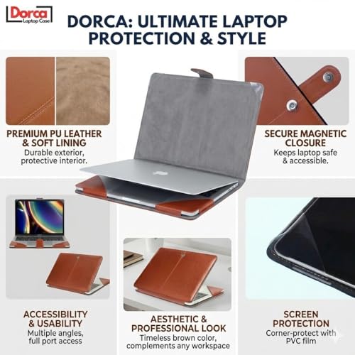 Image of Dorca Premium PU Leather Laptop Sleeve for Motorola Motobook 60 Pro (14IAH101) 14-inch- Slim Fit, Water-Resistant, Shockproof Protective Cover (Brown)