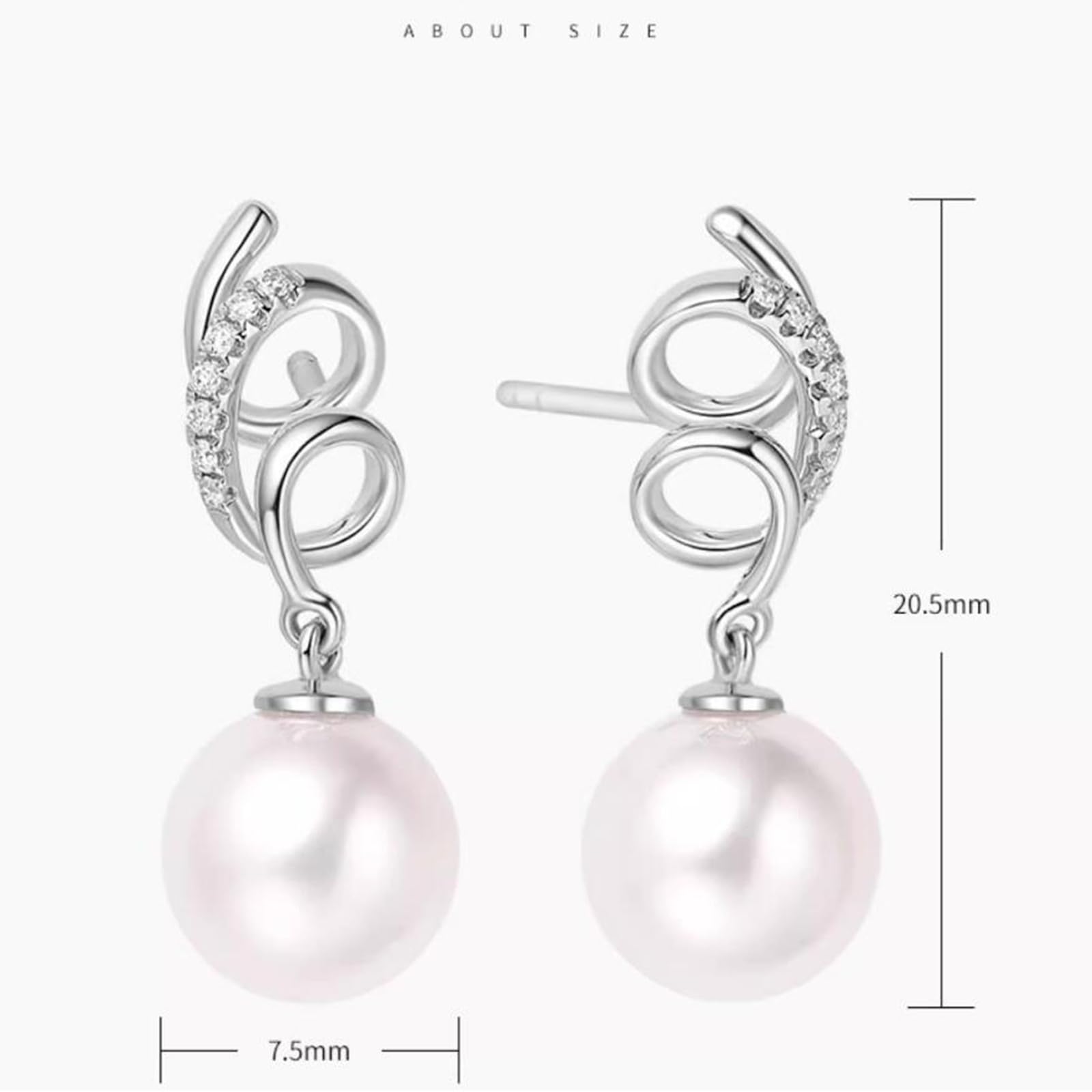 Orecchini Pendenti, Oro Bianco Orecchini di diamanti con perla pendente 7,5-8 mm
