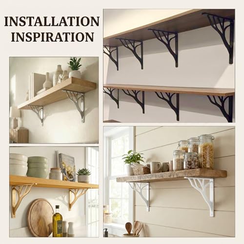 Rustic Tree Brass Heavy Duty Shelf Brackets 10 inch by Balin Designs, Gold Decorative L Brackets, Iron Metal Floating Shelf Bracket, Wall Mount Shelving Bracket, Included Hardware, Set of 4 by Balin Designs - Used condition - Image 4