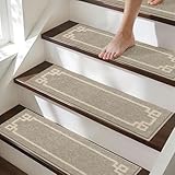 BEQHAUSE Stair Treads for Wooden Steps Non Slip Washable Carpet Stair Treads with Reusable Residue Free Backing Soft Polyester Stair Rugs Indoor for Kids Elders and Dogs, 15pcs,Taupe