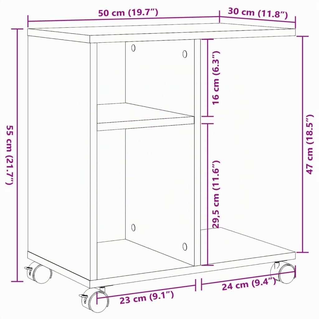 vidaXL Mesa Auxiliar con Ruedas Madera ingeniería Sonoma 50x30x55 cm, mesita Auxiliar, Mesa Auxiliar de sofá, mesita de salón, Mesa Decorativa