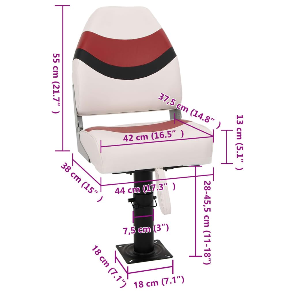 Klappbarer Bootssitz mit hoher Rückenlehne, 2-teiliges Set aus PVC und PU, verstellbare Konsole aus Stahl für Segelboot, Segelyacht, Jolle, Cockpit, Deck und Marina