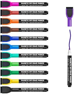 maxtek Whiteboard Pens Whiteboard Markers, 12 Count Magnetic Dry Erase Markers, Fine Tip White Board Markers Erasable, 12 Colours Low Odor Dry Wipe Marker Pens with Eraser