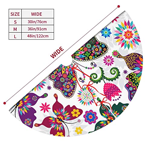 Christmas Tree Skirt 48" - Spring Floral Butterfly Printed Tree Skirt Xmas Tree Decoration For Christmas Holiday Party #TOP4
