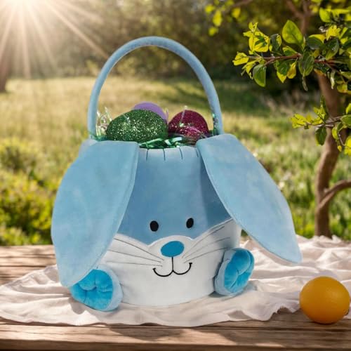 Image of Easter Bunny Baskets for Kids,With foldable ears,Cute egg hunting bag bucket,Easter gifts for boys and girls (Blue)