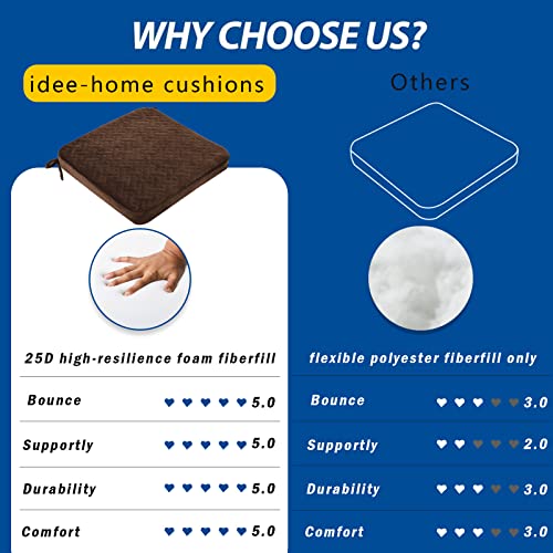 Idee-Home Chair Cushions For Dining Chairs Set Of 4, Quilted Patterns Square Chair Pads Memory Foam With Ties Dining Chair Cushions Large 17 X 17 Inches Seat Cushion For Kitchen Table Metal Brown #TOP1