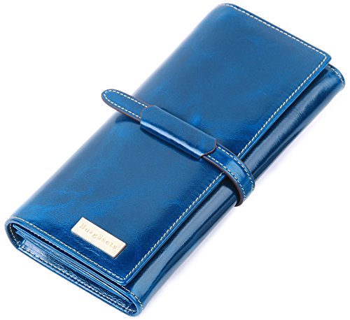 Borgasets Women's Genuine Leather Wallet Organizer Trifold Purse With ID Holder
