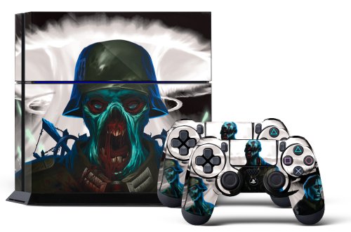 PS4 Console Designer Skin for Sony PlayStation 4 System plus Two(2) Decals for: PS4 Dualshock Controller Zombie Trooper