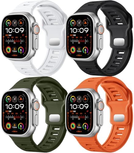 Odbeai 4 Pack Sport Bands Compatible with Apple Watch Ultra 2 3/Ultra Band,Compatible with Apple Watch Bands for Men 49mm 46mm 45mm 44mm 42mm,Silicone Strap for iWatch Bands Men Series SE 11 10 9 8-1