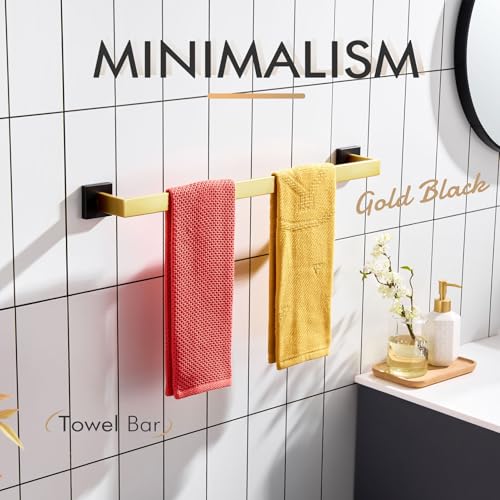 Image of KOKOSIRI 24-Inch Towel Bars for Bathroom Wall Mounted Kitchen Towel Rack Holder T-304 Stainless Steel Matte Black and Brushed Gold, B4003GDK-L24