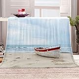 FANSU Kuscheldecke Flauschig Flanell Decke, Strand Drucken Microfaser Weich Warm Plüsch Fleecedecke Sofadecke Couchdecke Wohndecke Bettdecke Tagesdecke (Boot,80x120cm)