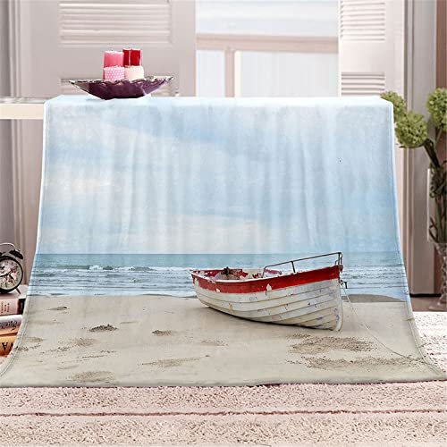 FANSU Kuscheldecke Flauschig Flanell Decke, Strand Drucken Microfaser Weich Warm Plüsch Fleecedecke Sofadecke Couchdecke Wohndecke Bettdecke Tagesdecke (Boot,80x120cm)
