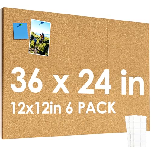 MaxGear 36' x 24' Large Cork Board for Wall, 6 Pack 12' x 12' Tiles