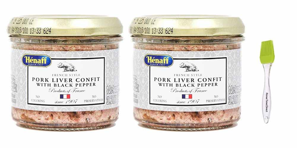Henaff Pork Liver Confit with Black Peppercorn 3.2 oz (Pack of 2) Bundle with PrimeTime Direct Silicone Basting Brush in a PTD Sealed Bag