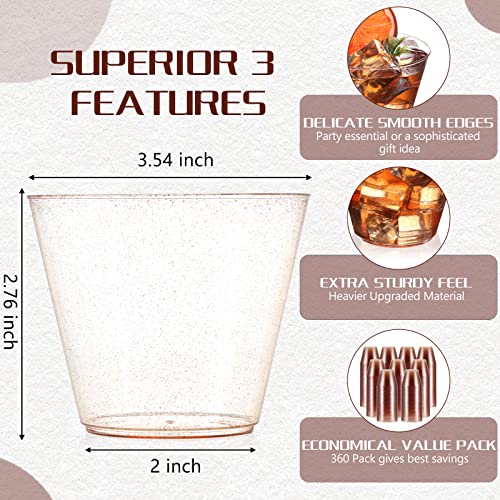 360 Pack 9 Oz Rose Gold Disposable Cups, Hard Glitter Plastic Cups Bulk, Disposable Plastic Shot Glasses, Plastic Cocktail Cups Wine Glasses For Christmas Party Wedding Celebration Drinking Cup #TOP1
