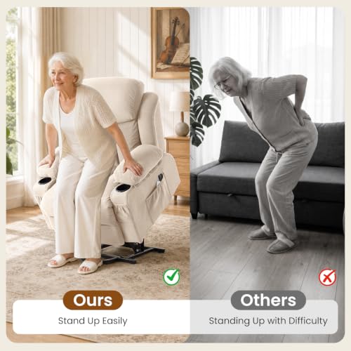 Image of BOSMILLER Electric Power Lift Recliner Chair Sofa with Massage and Heat for Elderly,Lift Chair with Cup Holder & Side Pockets for Living Room