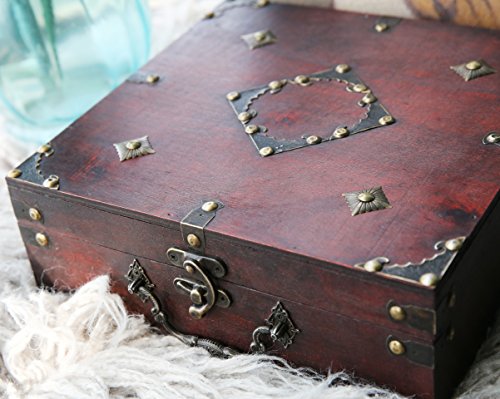 Slpr Antique Style Wooden Box With Multiple Compartments (Cherry): Wood Treasure Chest With Hinged Lid, Vintage Decorative Storage Trunk, Tea Chest, Natural Wood Jewelry Organizer, Dice Master Box #TOP2