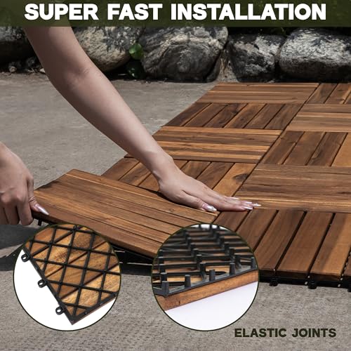 image for VICTORY RELAX Acacia Wood Decking Tiles 9PCS - Easy Snap Interlocking 