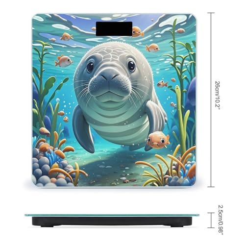 Báscula digital de baño con diseño animal marino y plataforma de vidrio templado miniatura 2