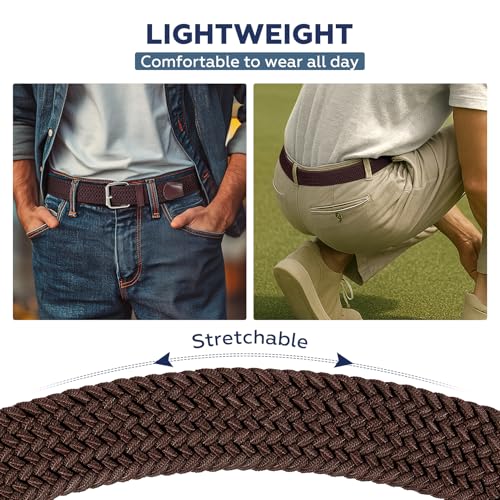 Image of JASGOOD Braided Stretch Belt for Men Golf Casual Fabric Elastic Woven Belt 1 3 /8 inch Adjustable Work