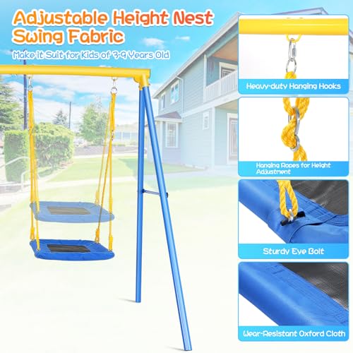 3 in 1 Swing Sets with Heavy-Duty A-Frame Metal 550lbs Outdoor Swing Stand,1 Swing Seat,1 Nest Swing Seat,1 Climb Ladder,1 Rope Ladder for Backyard and Playground - Thumbnail 4