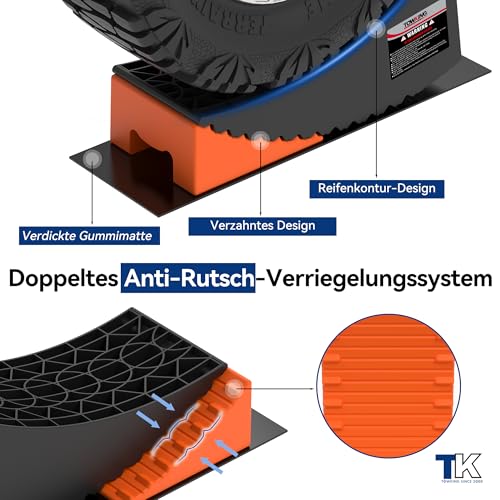 TOWKING Auffahrkeile 1Set/2pcs,bewährte Auffahrkeile für Wohnmobil, Wohnwagen & Anhänger,Tragfähigkeit bis zu 13,6 Tonnen,kinderleichtes & Stufenfreies Nivellieren (Schwarz + Orange (Hoch))