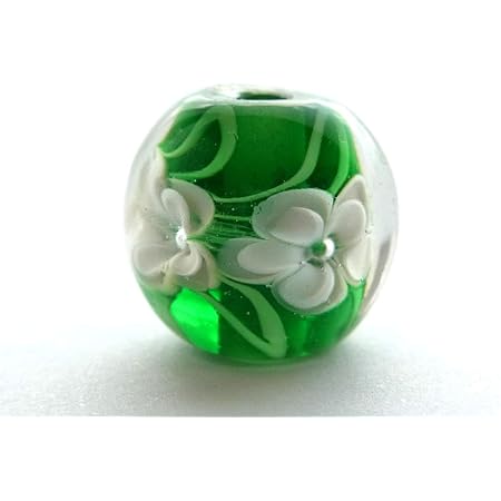 Amazon とんぼ玉 R2m ガラスビーズ 15mm 水中花 トンボ玉 アクセサリー ハンドメイド パーツ 花柄 素材 緑 ビーズ ストーン 通販