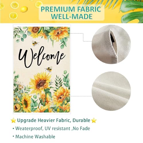 Baccessor Spring House Flag Sunflower Bee Eucalyptus Leaves Welcome Flag 28 x 40 Inch Double Sided Burlap Yard Large Spring Summer Outside Decor — view 5