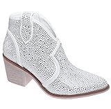 Pierre Dumas Women Rhinestone Chunky Heel Ankle Bootie WILDER-9 WHITE 8