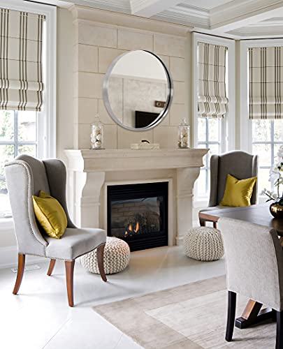 Andy Star Round Bathroom Mirror, 24’’ Polished Chrome Round Bathroom Mirrors In Stainless Steel Metal Frame 1" Deep Set Design #TOP6