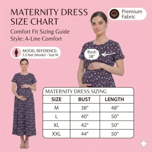 Image of Zero Clothing Feeding Dress for New Moms Casual Loungewear Ankle Length | Cotton Maternity Nighty | Zipless Feeding Dresses for Women | Pregnancy & Nursing Wear