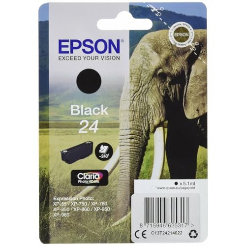 Epson 24 Eléphant Noir, Cartouche d'encre d'origine, XP-55 XP-750 XP-760 XP-850 XP-860 XP-950 XP-960 XP-970