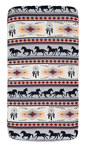 Image of Dear Baby Gear Baby Crib Sheets Toddler Bed Sheets - Breathable Fitted Bed Sheet - Nursery Bedding - Standard Crib Mattress Sheet for Girls & Boys - 52x28x10 (Southwestern Tribal Horses Aztec Print)