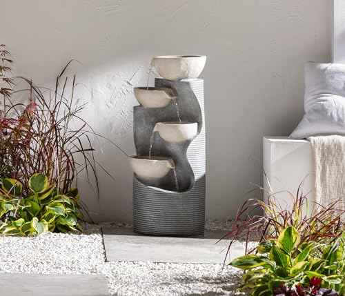 Dehner Gartenbrunnen Salo mit LED Beleuchtung, ca. 81 x 34 x 33 cm, Polyresin, grau